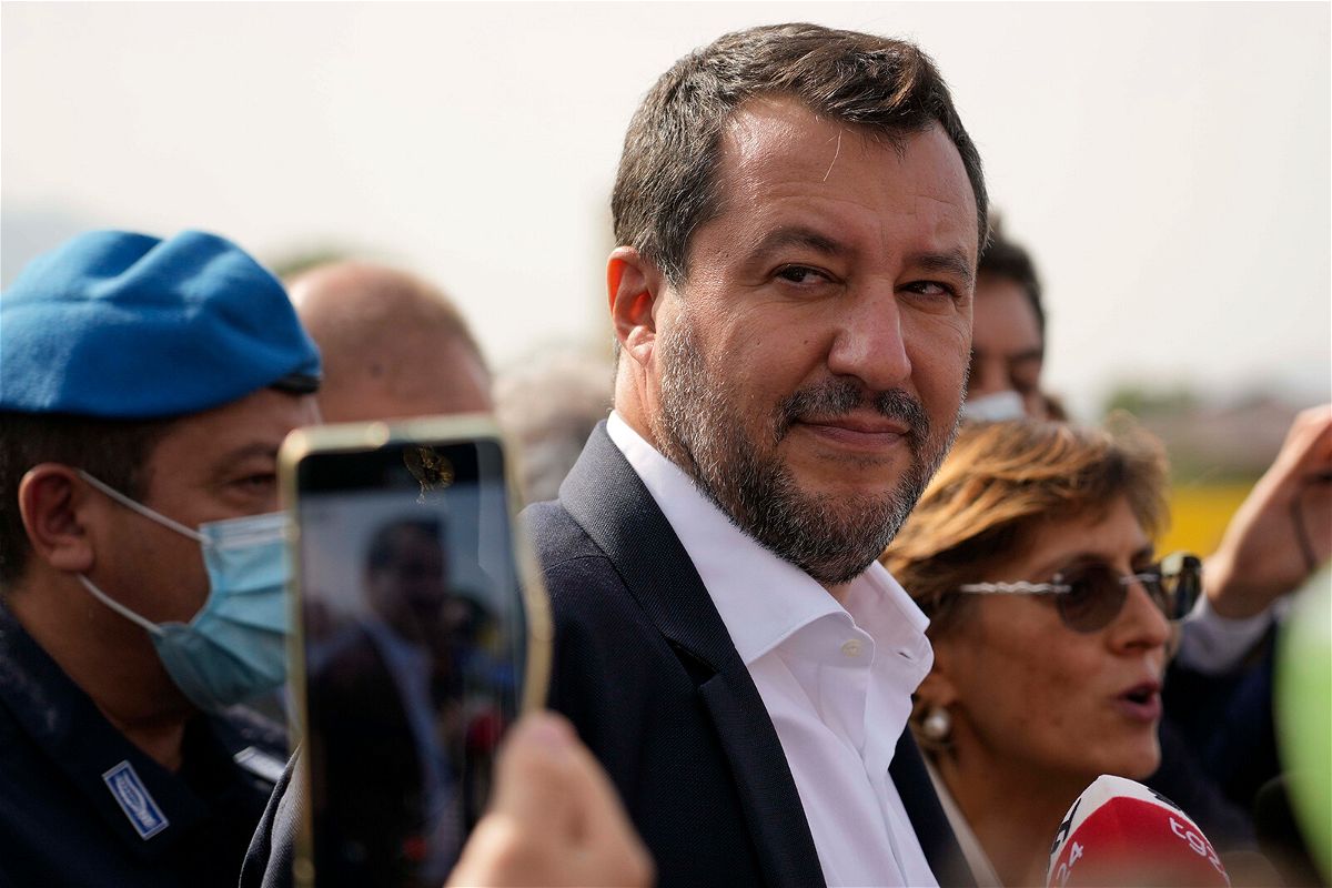 <i>Gregorio Borgia/AP</i><br/>Matteo Salvini appears outside Palermo's court in Italy on Saturday