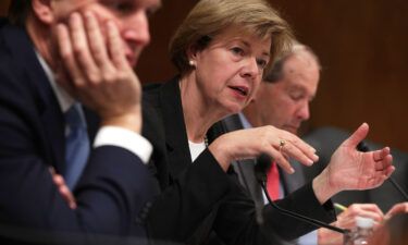 U.S. Sen. Tammy Baldwin (D-WI) (C) speaks during a hearing before the Military Construction