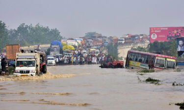 Heavy rains forced the river Kosi in India's Uttar Pradesh state to overflow.