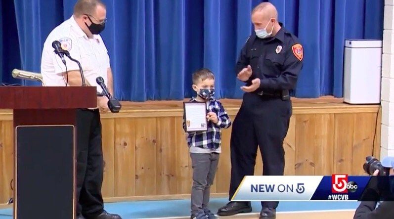 <i>WCVB</i><br/>5-year-old Cayden Galambos is being honored as a hero for his role in evacuating his mother and siblings from their Massachusetts home when the family's carbon monoxide alarms sounded during October's nor'easter.