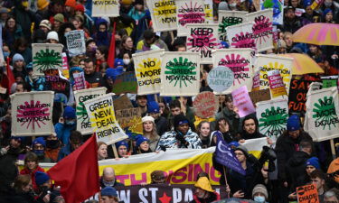 Climate protestors gather for the Global Day of Action for Climate Justice march on November 6