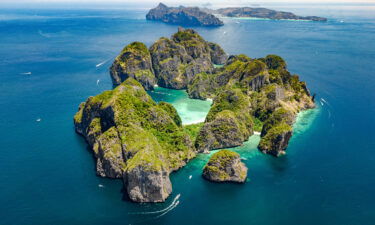 Aerial drone view of tropical Ko Phi Phi island