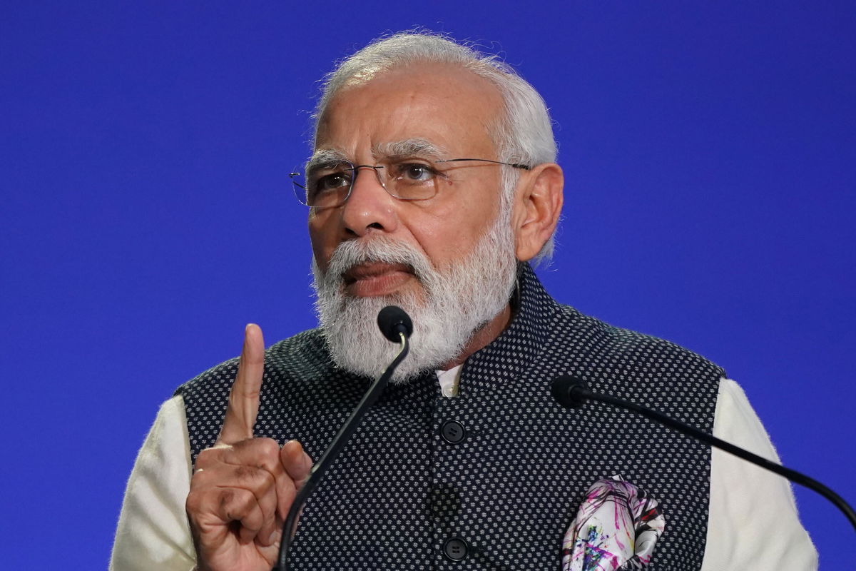 <i>Ian Forsyth/Getty Images</i><br/>India's Prime Minister Narendra Modi speaks at the COP26 summit on November 2 in Glasgow