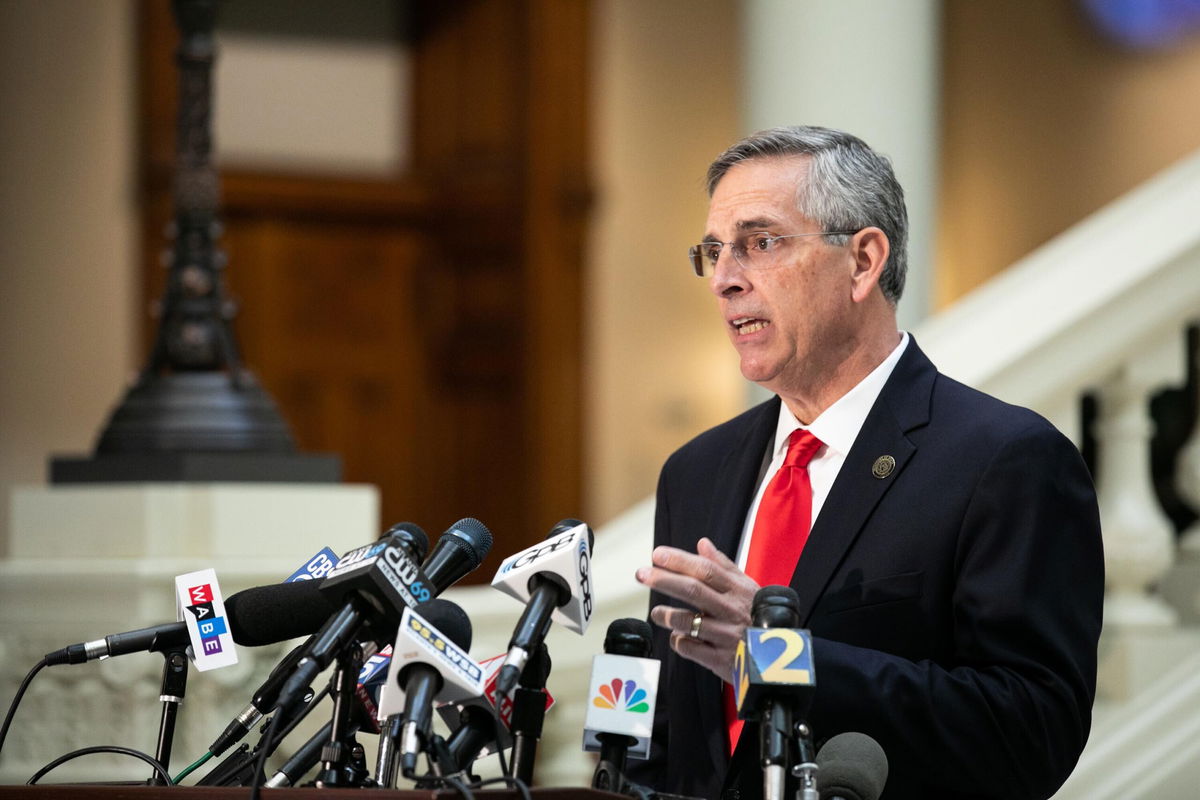 <i>Jessica McGowan/Getty Images</i><br/>Georgia Secretary of State Ben Raffensperger holds a press conference on the status of ballot counting on November 6