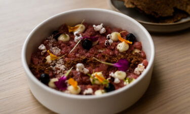 A dish of bison tartare is served at Owamni.