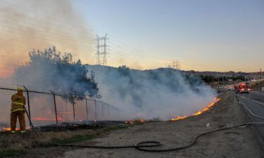 Firefighters contain a two-acre brush fire in Los Angeles on November 25.