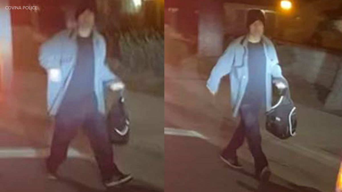 <i>The Covina PD/KABC</i><br/>The Covina Police Department released two images of the suspect believed to be involved in Tuesday night's shooting that left one man dead. He is considered armed and dangerous.