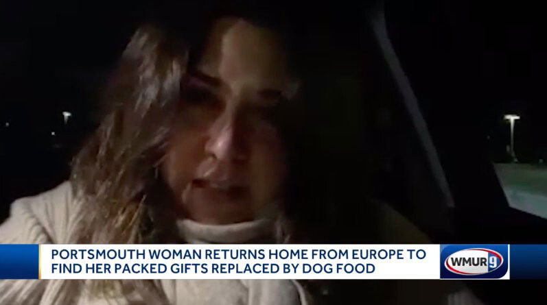 <i>WMUR</i><br/>Gina Sheldon returns from Europe to find gifts packed in luggage replaced by dog food.