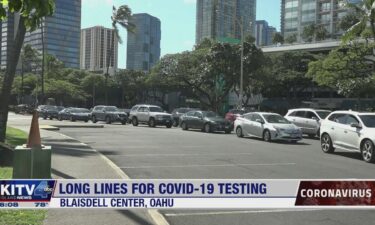 The line for Covid-19 testing at the Blaisdell Center on Oahu wrapped around several blocks.