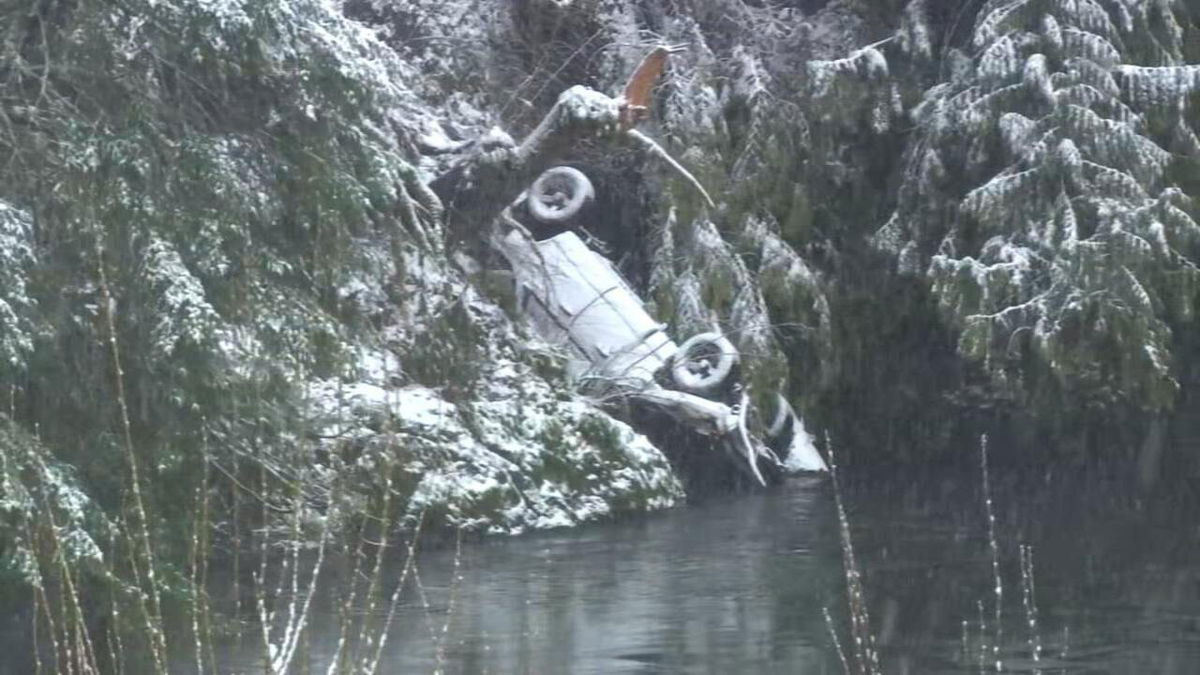 <i>KPTV</i><br/>Cowlitz County Fire District #5 Chief Victor Leatzow says the driver was coming down when she slid off the road and went into an embankment