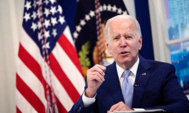 U.S. President Joe Biden speaks during a meeting with his administration's Supply Chain Disruptions Task Force and private sector CEOs in the South Court Auditorium of the White House on December 22 in Washington