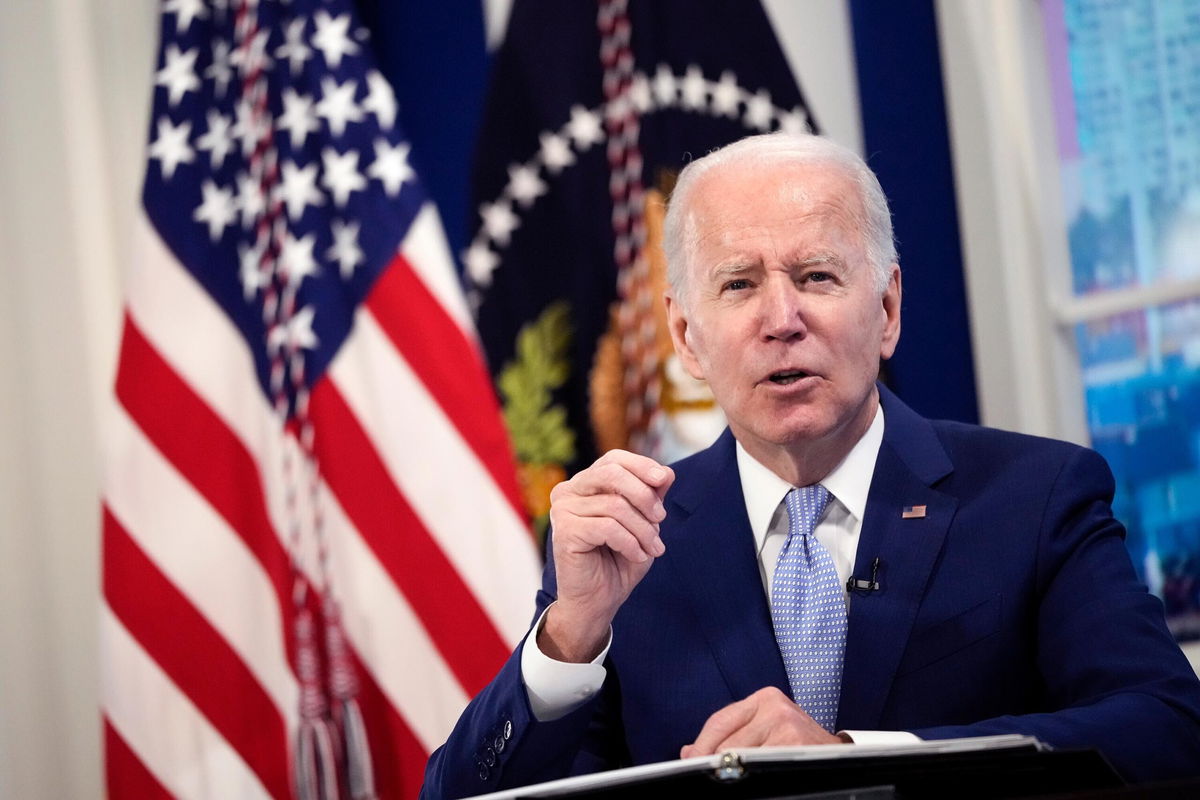 <i>Drew Angerer/Getty Images</i><br/>U.S. President Joe Biden speaks during a meeting with his administration's Supply Chain Disruptions Task Force and private sector CEOs in the South Court Auditorium of the White House on December 22 in Washington