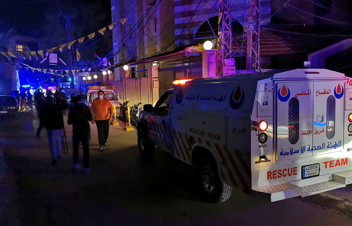 <i>Reuters</i><br/>A rescue team's vehicle is seen at the Palestinian camp where an explosion took place