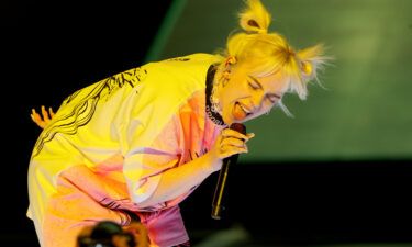Singer Billie Eilish opened up about  trauma from watching violent porn starting at age 11. She is shown at the 2021 iHeartRadio Music Festival  in Las Vegas