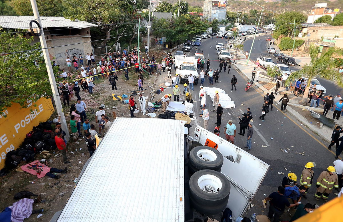 <i>Carlos Lopez/EPA-EFE/Shutterstock</i><br/>At least 49 people were killed when a trailer collided with a truck and overturned in southern Mexico on December 9