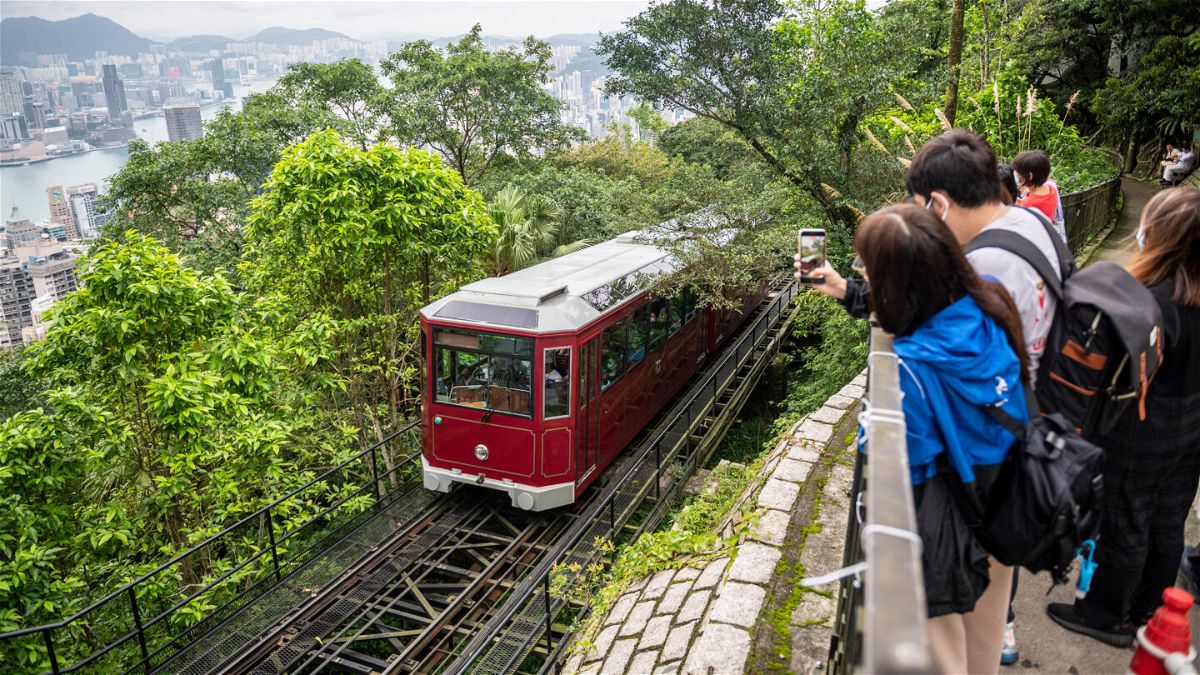 <i>Vernon Yuen/NurPhoto/Getty Images</i><br/>It takes seven minutes to ride the Peak Tram from bottom to top.