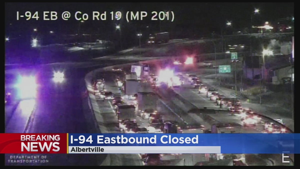 <i>MNDOT/WCCO</i><br/>A stretch of Interstate 94 eastbound in Albertville is closed Thursday morning because of frozen potatoes