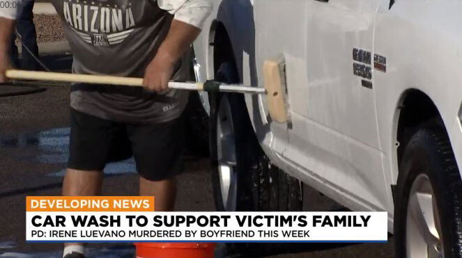 <i>KPHO KTVK</i><br/>A man washes a car at a fundraiser in Phoeniz