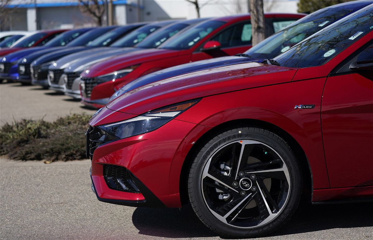 <i>David Zalubowski/AP</i><br/>A long row of unsold 2021 Sonata sedans sits at a Hyundai dealership