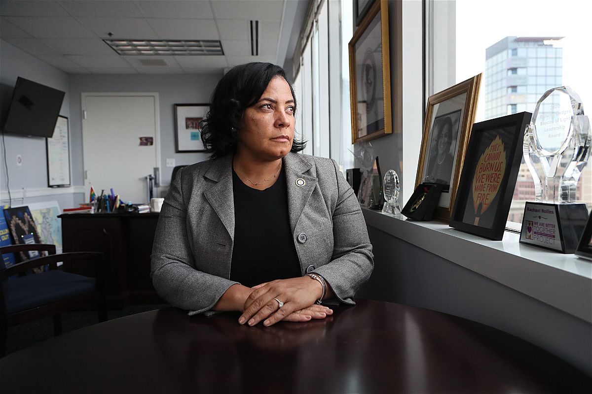 <i>Suzanne Kreiter/The Boston Globe/Getty Images</i><br/>Then-Suffolk District Attorney Rachael Rollins poses in her office in Boston on August 19