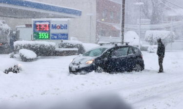 View of a car stuck in the snow in Alexandria