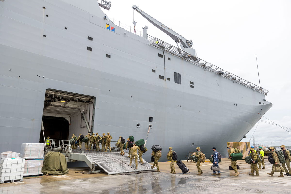 <i>Australian Defence Force/Getty Images/FILE</i><br/>More than 20 Covid-19 cases have been identified aboard an Australian navy ship sailing to disaster-hit Tonga