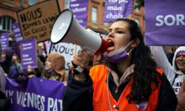 Women take part in a protest march against sexual violence and patriarchy organized by the feminist collective NousToutes in the southwestern French city of Toulouse in November 2021.