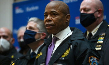 New York City Mayor Eric Adams speaks to members of the media at Harlem Hospital on January 21