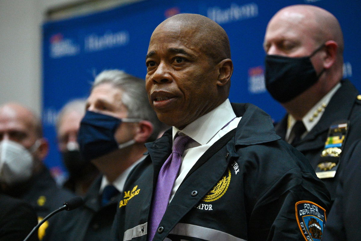 <i>Alexi J. Rosenfeld/Getty Images</i><br/>New York City Mayor Eric Adams speaks to members of the media at Harlem Hospital on January 21