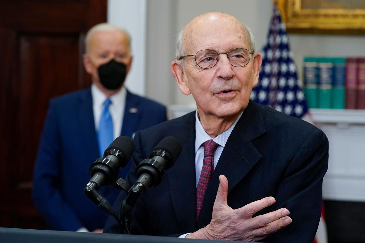 <i>Andrew Harnik/AP</i><br/>Justice Stephen Breyer appeared alongside President Joe Biden at the White House after announcing his retirement.