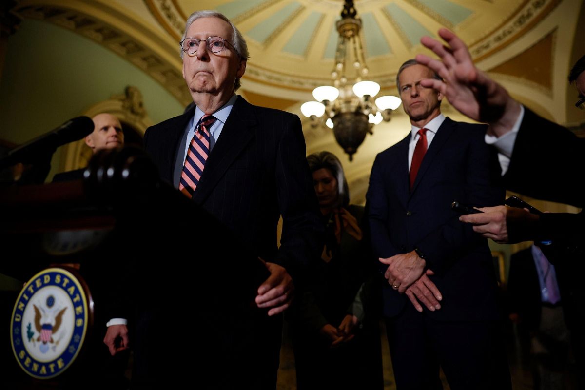 <i>Chip Somodevilla/Getty Images</i><br/>Senate Minority Leader Mitch McConnell (R-KY) responded that he would again discuss his history of voting rights and defended his record of hiring of Black staff.