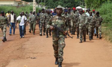 Soldiers walk in Guinea-Bissau's capital in 2012.