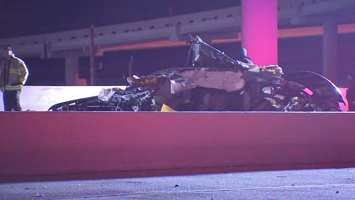 <i>KTRK</i><br/>A vehicle sits crumbled on a Houston