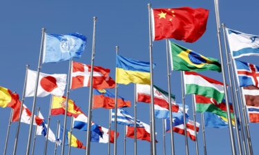 National flags fly at the Beijing Winter Paralympic athletes' village in the Chinese capital on Feb. 26