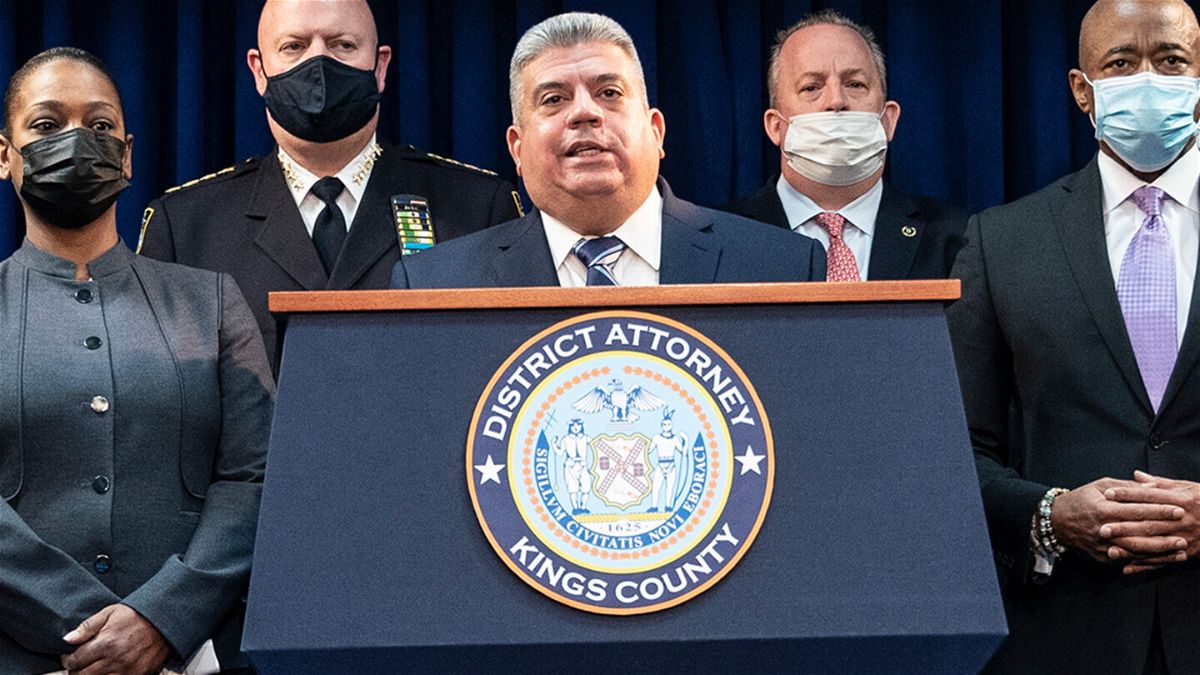 <i>Lev Radin/Sipa USA/AP/FILE</i><br/>Brooklyn District Attorney Eric Gonzalez speaks at a news conference in January.