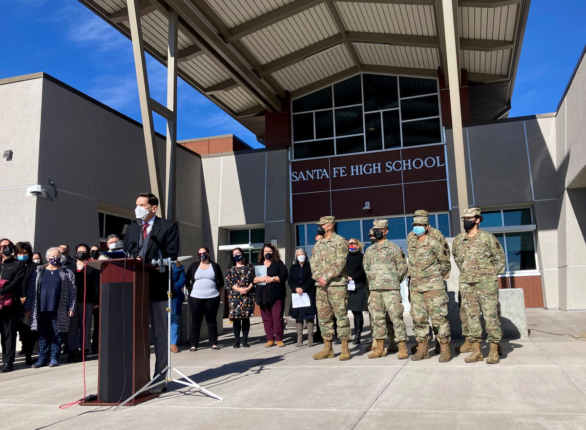 <i>Morgan Lee/AP</i><br/>New Mexico Public Education Secretary Kurt Steinhaus announced an initiative in January to shore up public school substitute teaching on a voluntary basis with National Guard troops and state bureaucrats in Santa Fe.