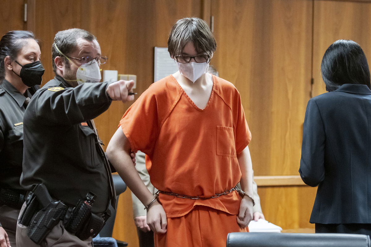 <i>David Guralnick/Detroit News/AP</i><br/>Ethan Crumbley is led away from the courtroom after a placement hearing at Oakland County circuit court in Pontiac