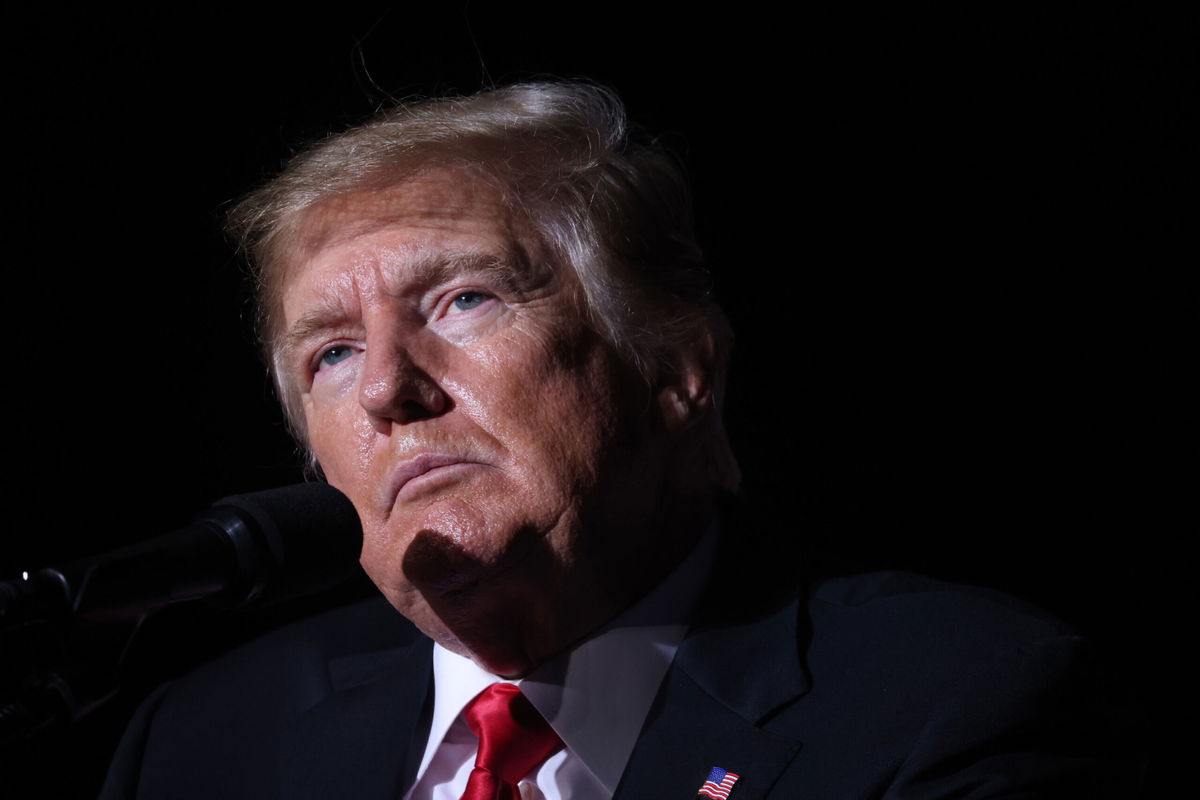 <i>Scott Olson/Getty Images</i><br/>Former President Donald Trump speaks to supporters during a rally at the Iowa State Fairgrounds on October 09