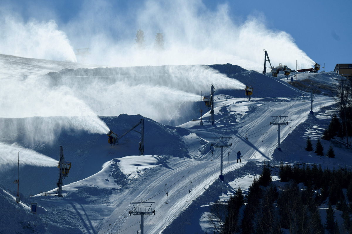 <i>Wang Zhao/AFP/Getty Images</i><br/>Snowmaking machines during the FIS Snowboard World Cup 2022 in November