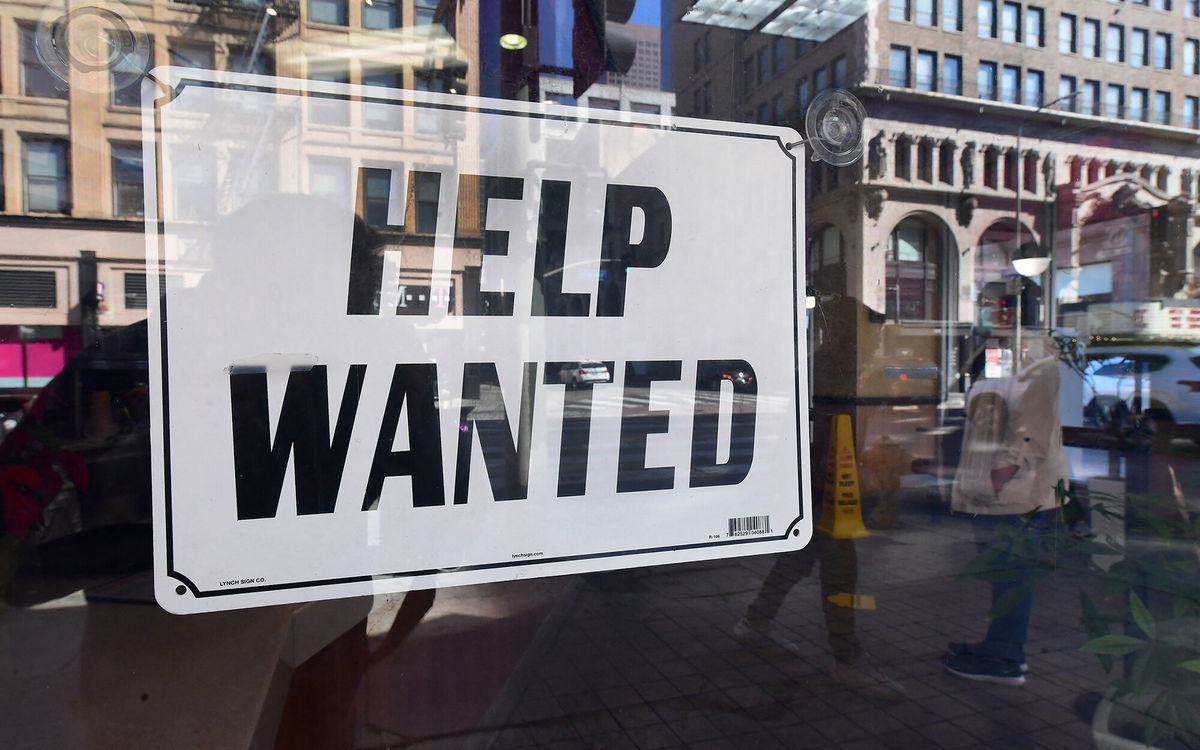 <i>Frederic J. Brown/AFP/Getty Images</i><br/>A 'help wanted' sign is posted in front of restaurant on February 4 in Los Angeles