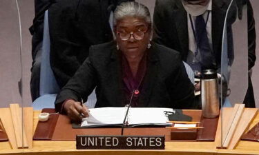 US ambassador to the UN Linda Thomas-Greenfield (C) speaks during an emergency meeting of the UN Security Council on the Ukraine crisis