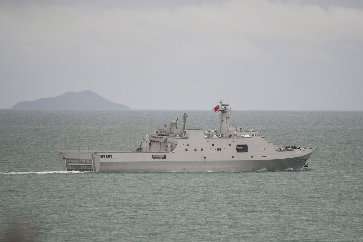 <i>Australian Defence Force</i><br/>The Chinese navy amphibious transport dock Jinggang Shan is seen in an image released by the Australian military on Saturday.