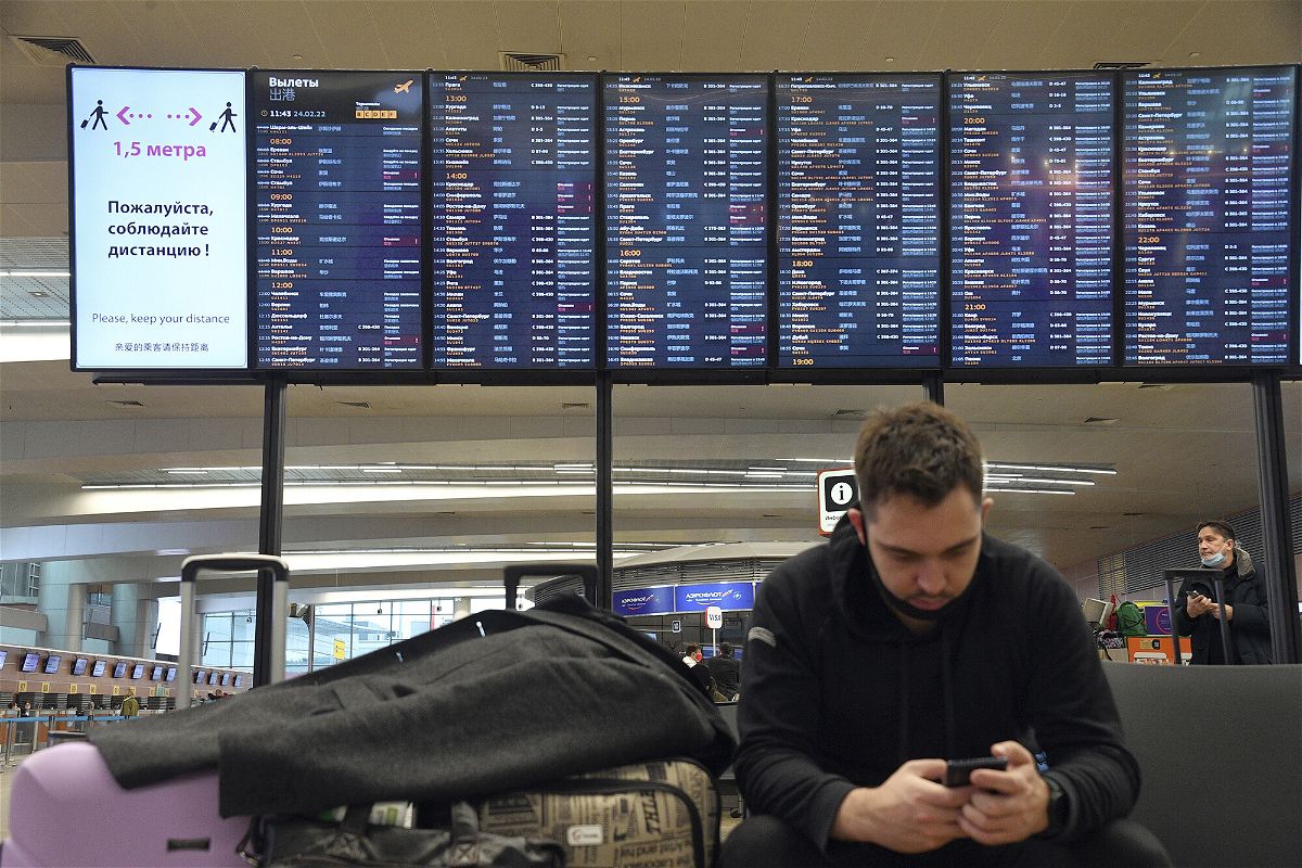 <i>Emin Dzhafarov/Kommersant/Sipa/AP</i><br/>Passengers wait at Pushkin Sheremetyevo International Airport
