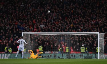 Kepa Arrizabalaga misses a penalty in the Carabao Cup final.