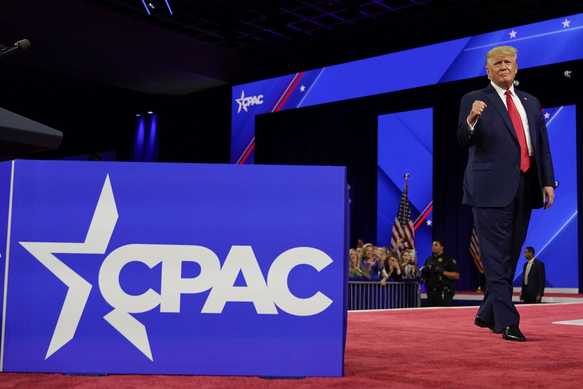 <i>John Raoux/AP</i><br/>Former President Donald Trump arrives at the Conservative Political Action Conference (CPAC) in Orlando