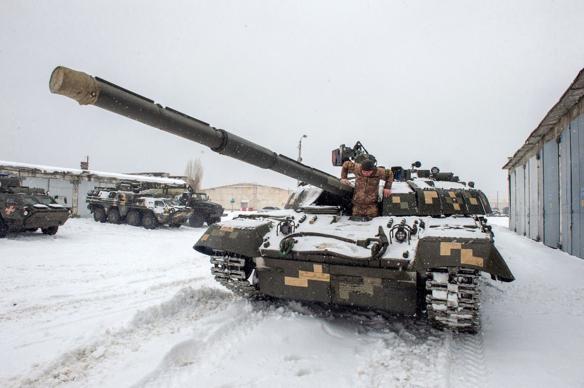 <i>Sergey Bobok/AFP/Getty Images</i><br/>An Ukrainian Military Forces serviceman exits from a tank of the 92nd separate mechanized brigade of Ukrainian Armed Forces