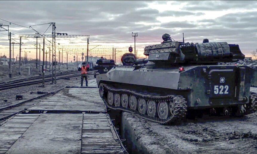 In this photo taken from video provided by the Russian Defense Ministry