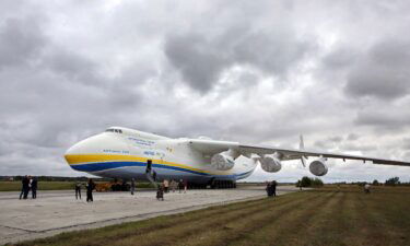 The Antonov An-225 at an aerodrome in northern Ukraine in August 2021.