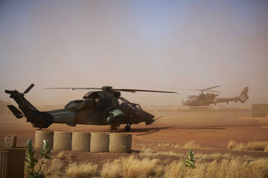 A Eurocopter Tiger helicopter is seen at a French military base in Gao