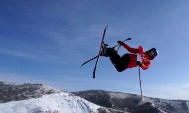 Gu takes flight during the halfpipe final on February 18.